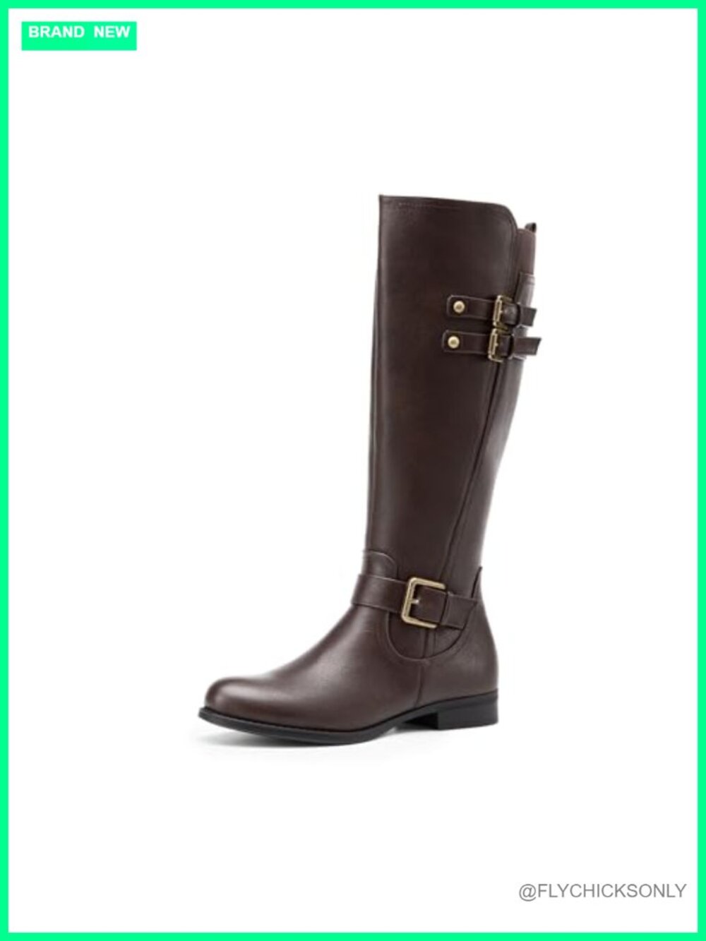 Women's Knee High Riding Boots Faux Leather Buckle Zip Closure